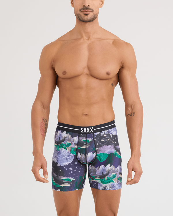 Front - Model wearing Volt Breathable Mesh Boxer Brief in Midnight Sun-Black