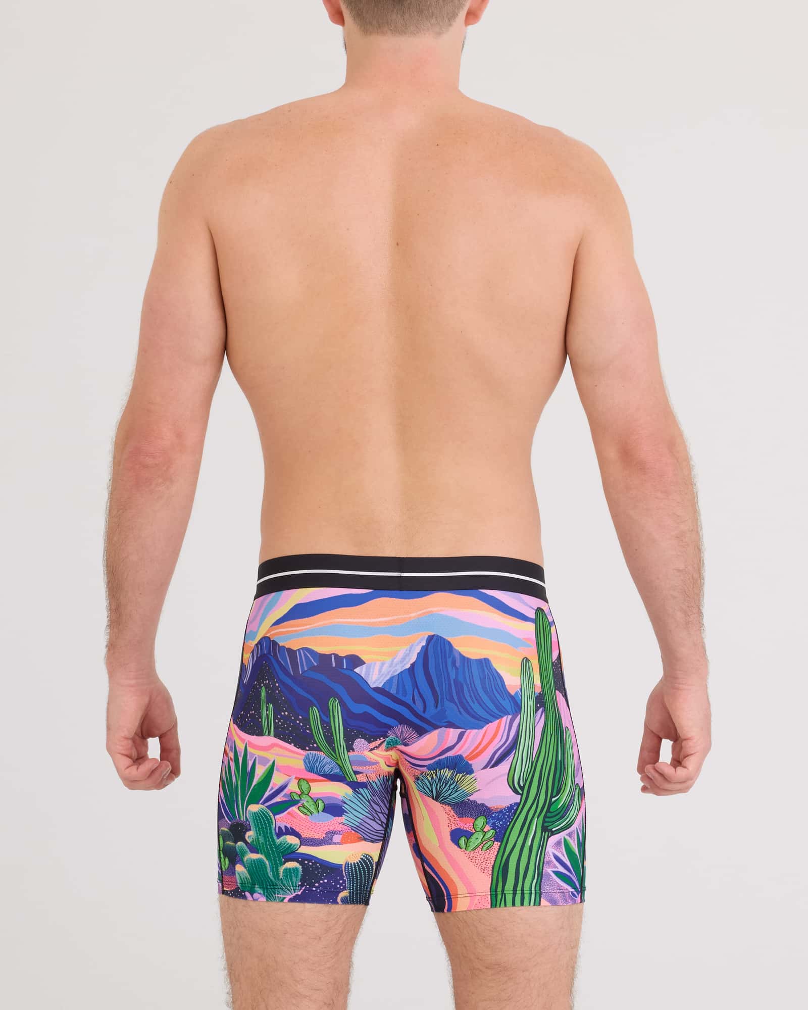 Back - Model wearing Volt Breathable Mesh Boxer Brief in Prickly Paradise-Multi