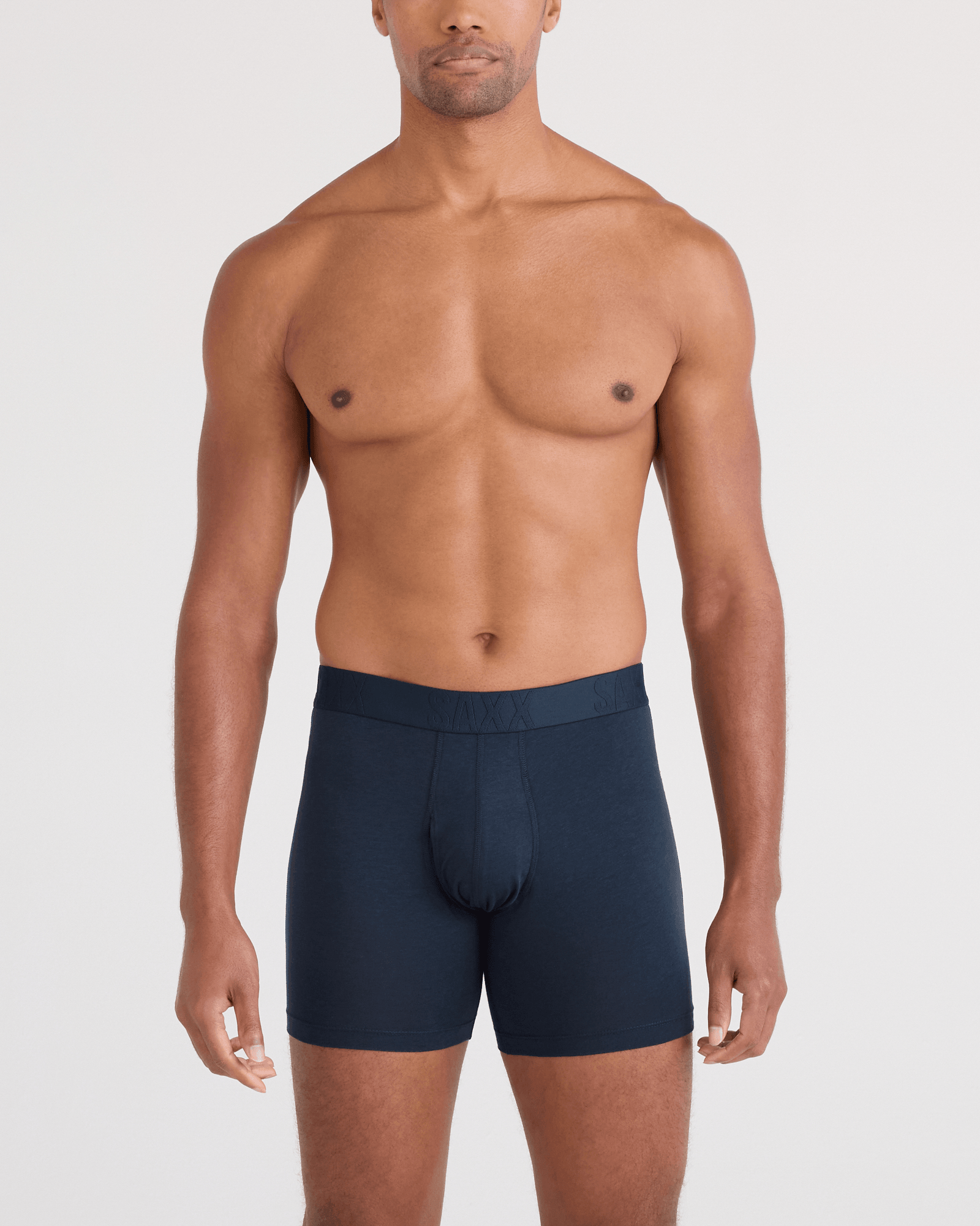 Front - Model wearing  DropTemp Cooling Cotton Boxer Brief Fly 2 Pack in Dark Ink/Black