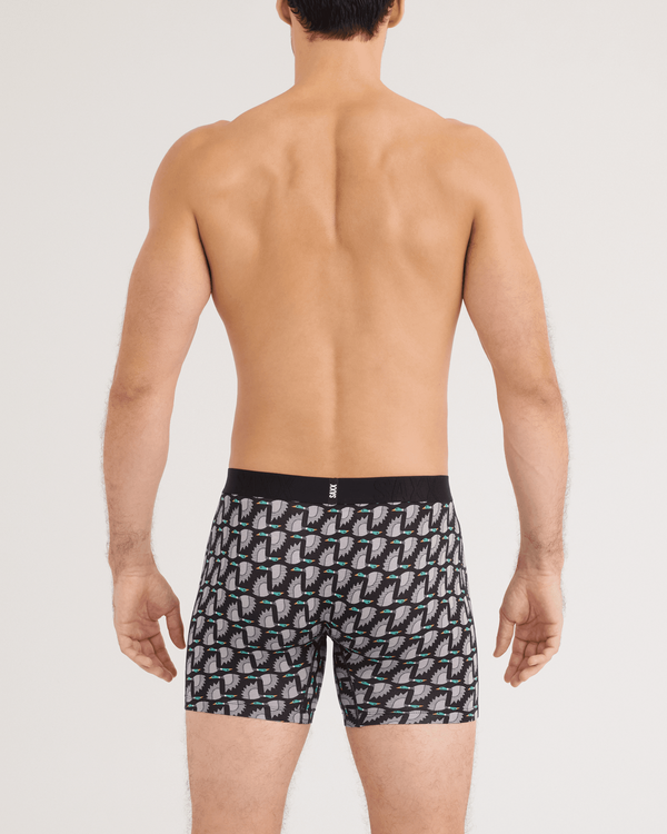 Back - Model wearing DropTemp Cooling Cotton Boxer Brief in Flight Pattern-Black