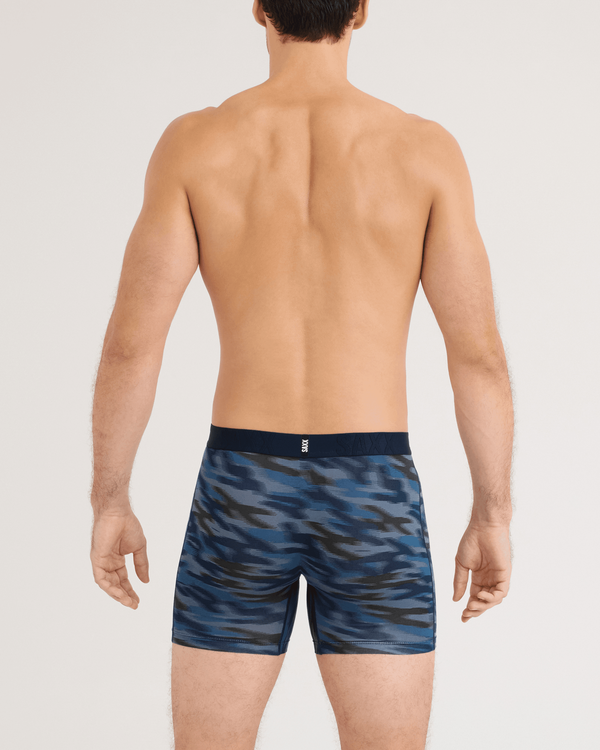 Back - Model wearing DropTemp Cooling Cotton Boxer Brief in Swift Camo-Dark Ink