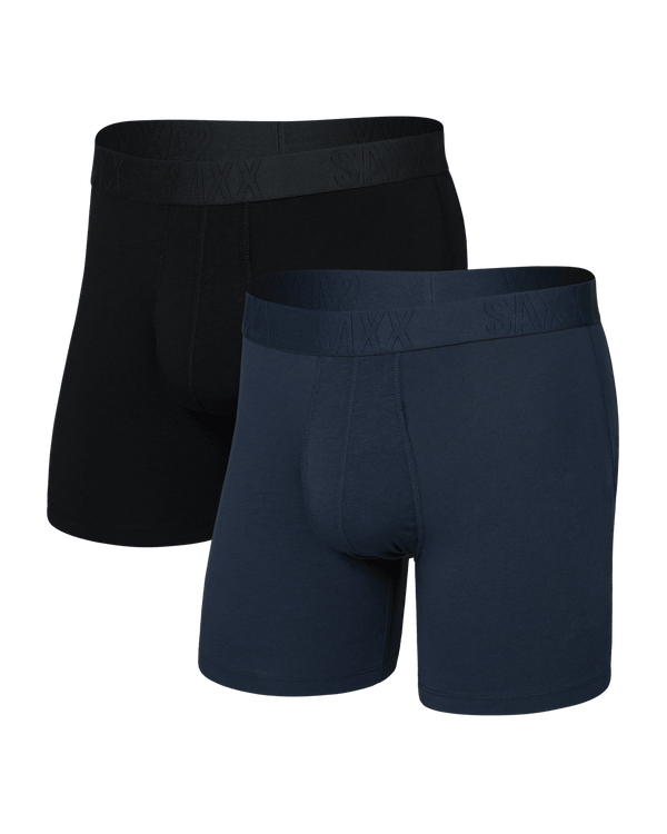 Front of  DropTemp Cooling Cotton Boxer Brief Fly 2 Pack in Dark Ink/Black