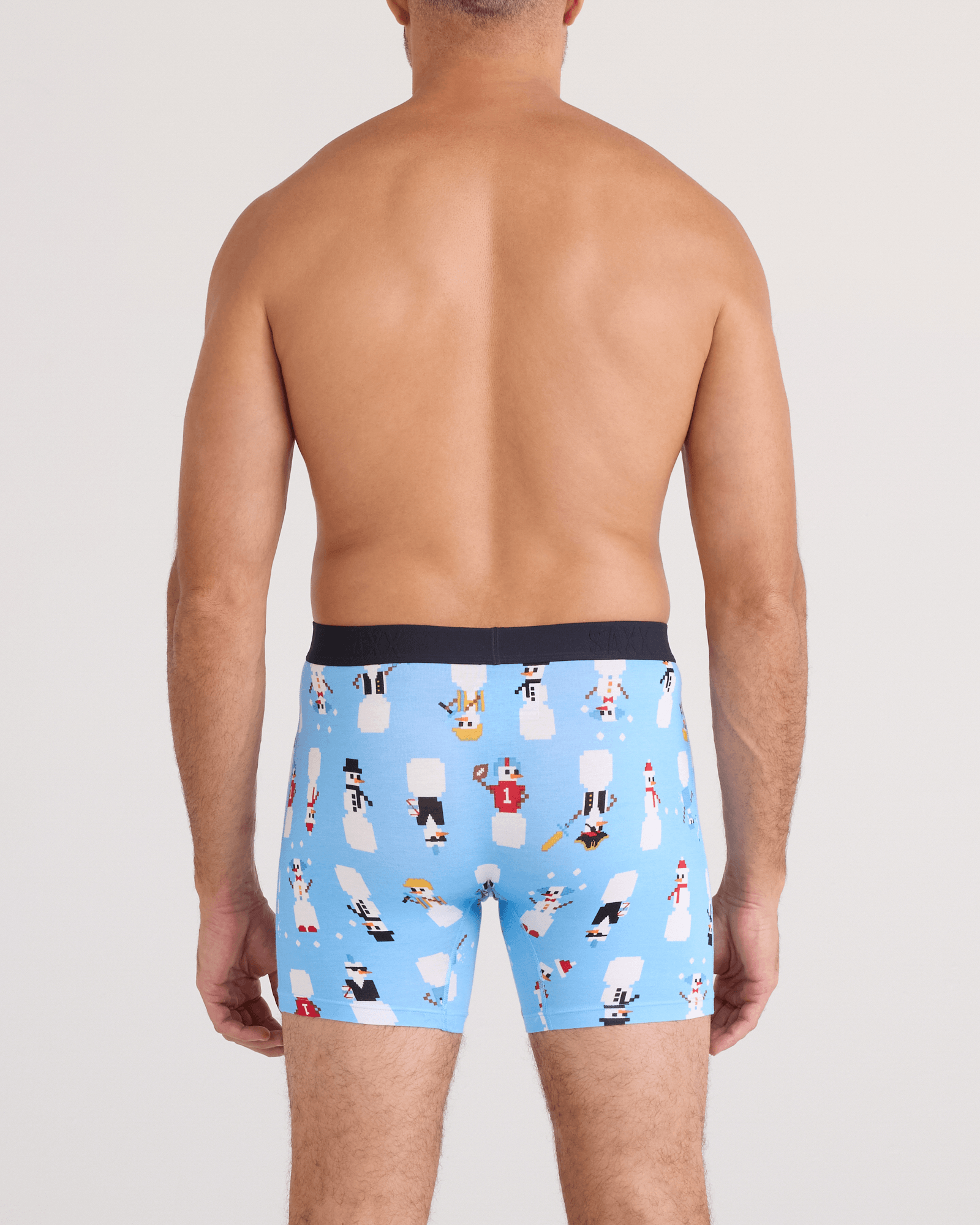 Back - Model wearing  Vibe Xtra Soft Comfort Boxer Brief Fly 2 Pack in Frosty The Gamer/Black