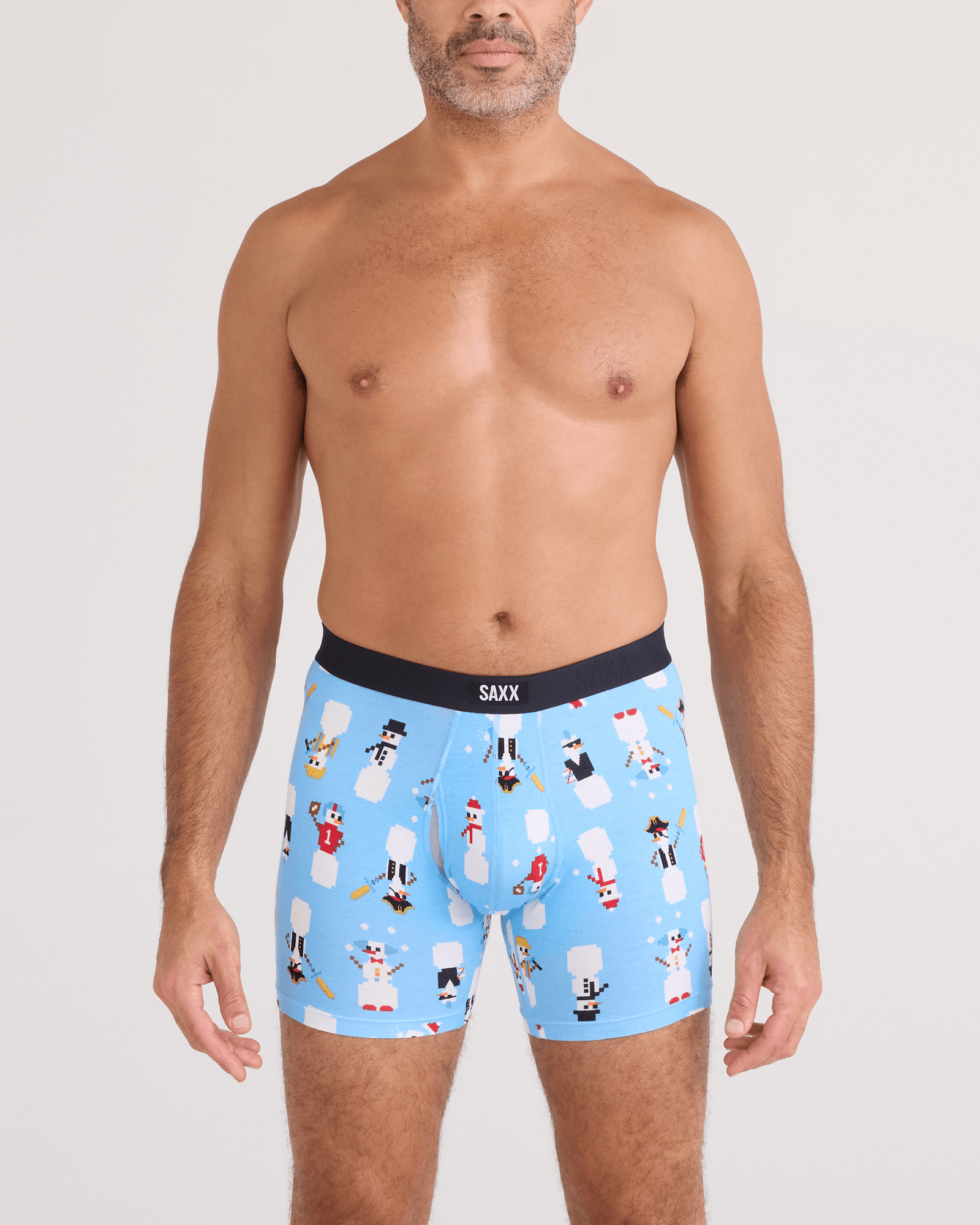 Front - Model wearing  Vibe Xtra Soft Comfort Boxer Brief Fly 2 Pack in Frosty The Gamer/Black