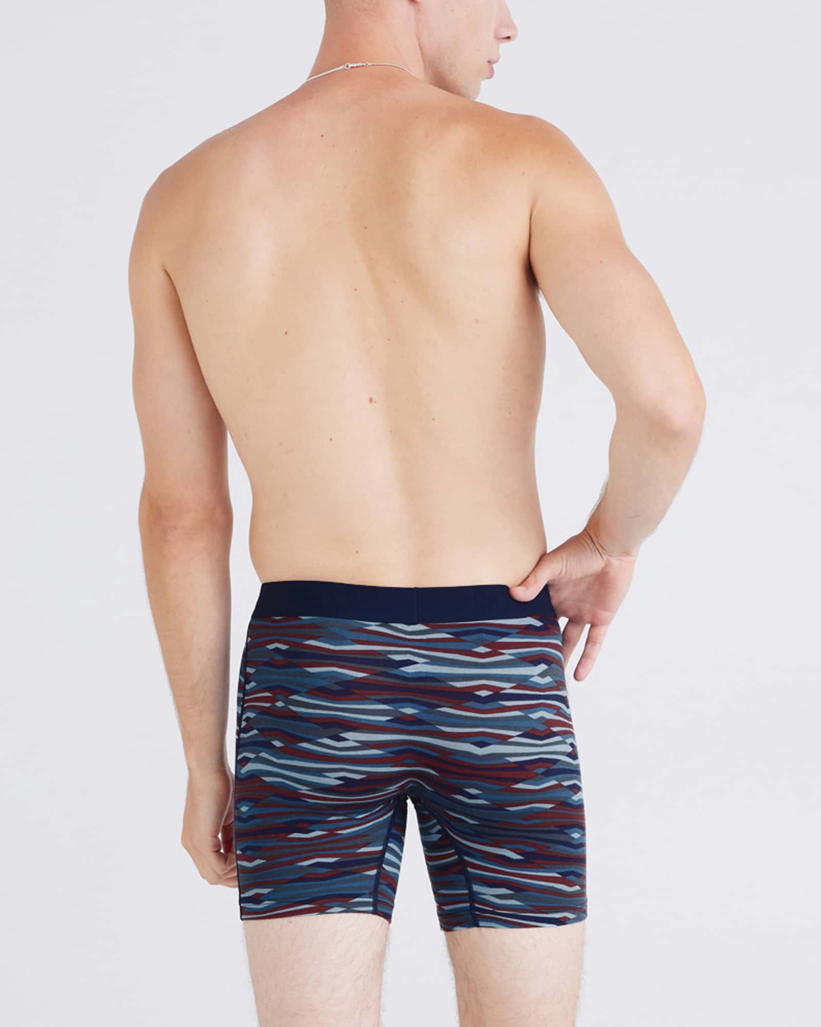 Back - Model wearing Vibe Xtra Boxer Brief Fly 2Pk in Rough Terrain/Black