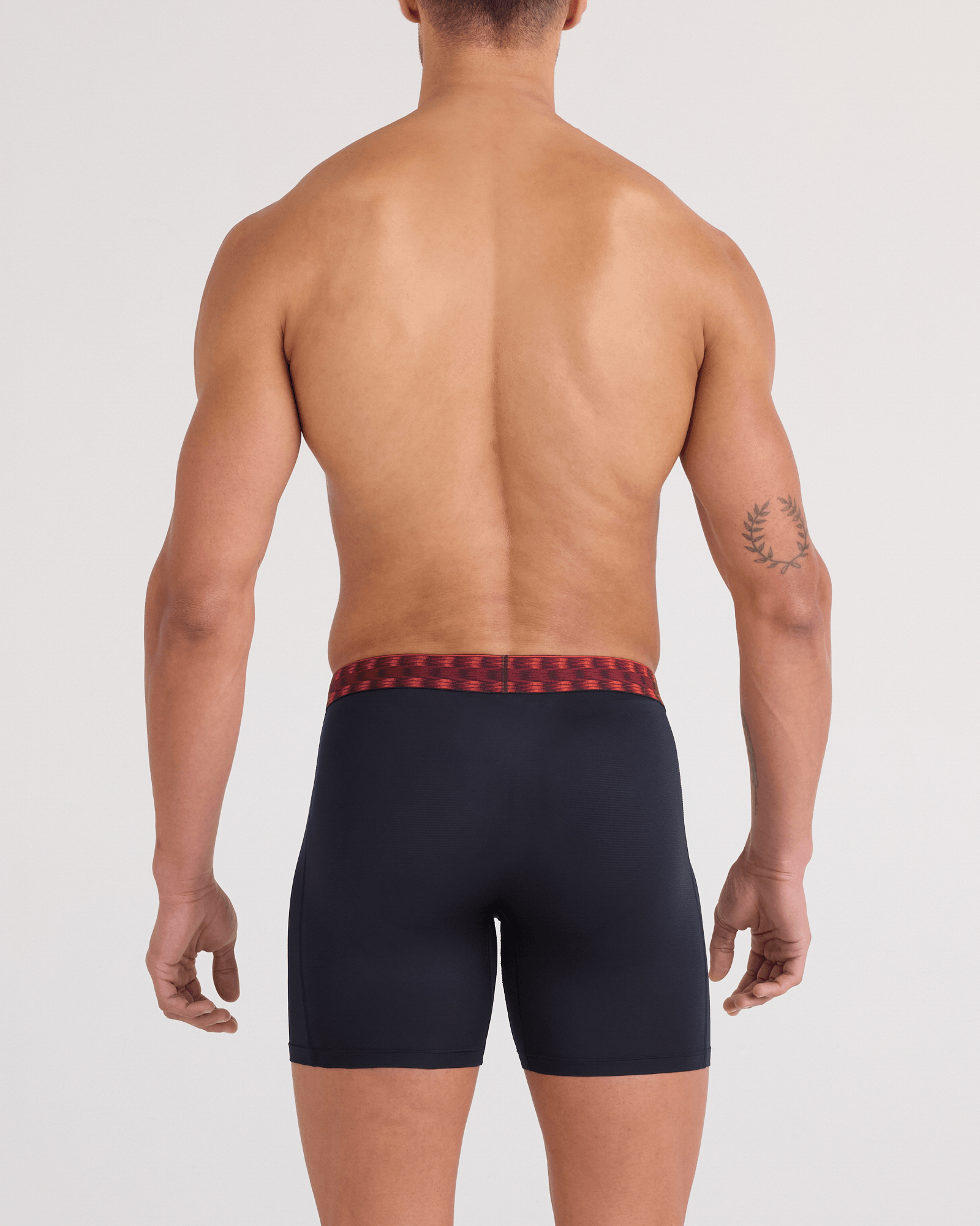 Back - Model wearing  Multi-Sport Mesh Boxer Brief Fly 3 Pack in Red/Mint/Blue Jagged Waistband
