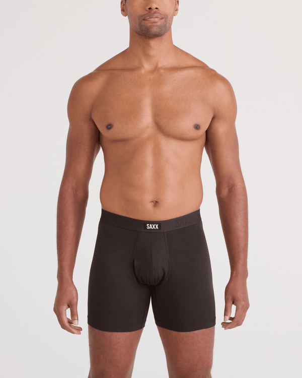Front - Model wearing  Vibe Xtra Soft Comfort Boxer Brief Fly 3 Pack in Seascape/Indigo/Dark Chocolate