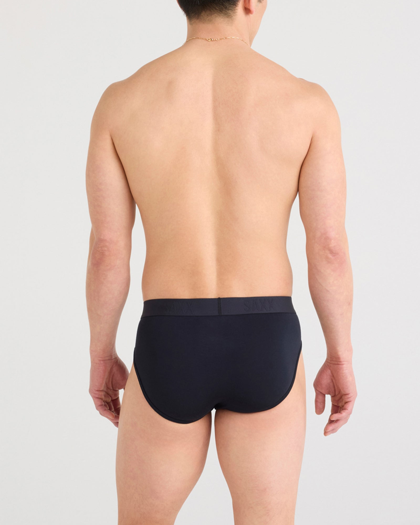 Back - Model wearing Vibe Xtra Soft Comfort Brief Fly 2 Pack in Black