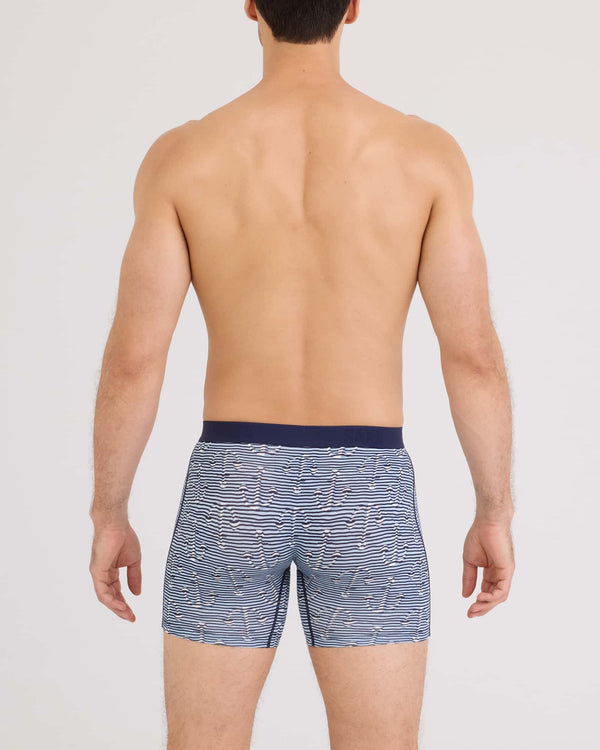 Back - Model wearing Vibe Xtra Boxer Brief in Anchor Stripe-Blue