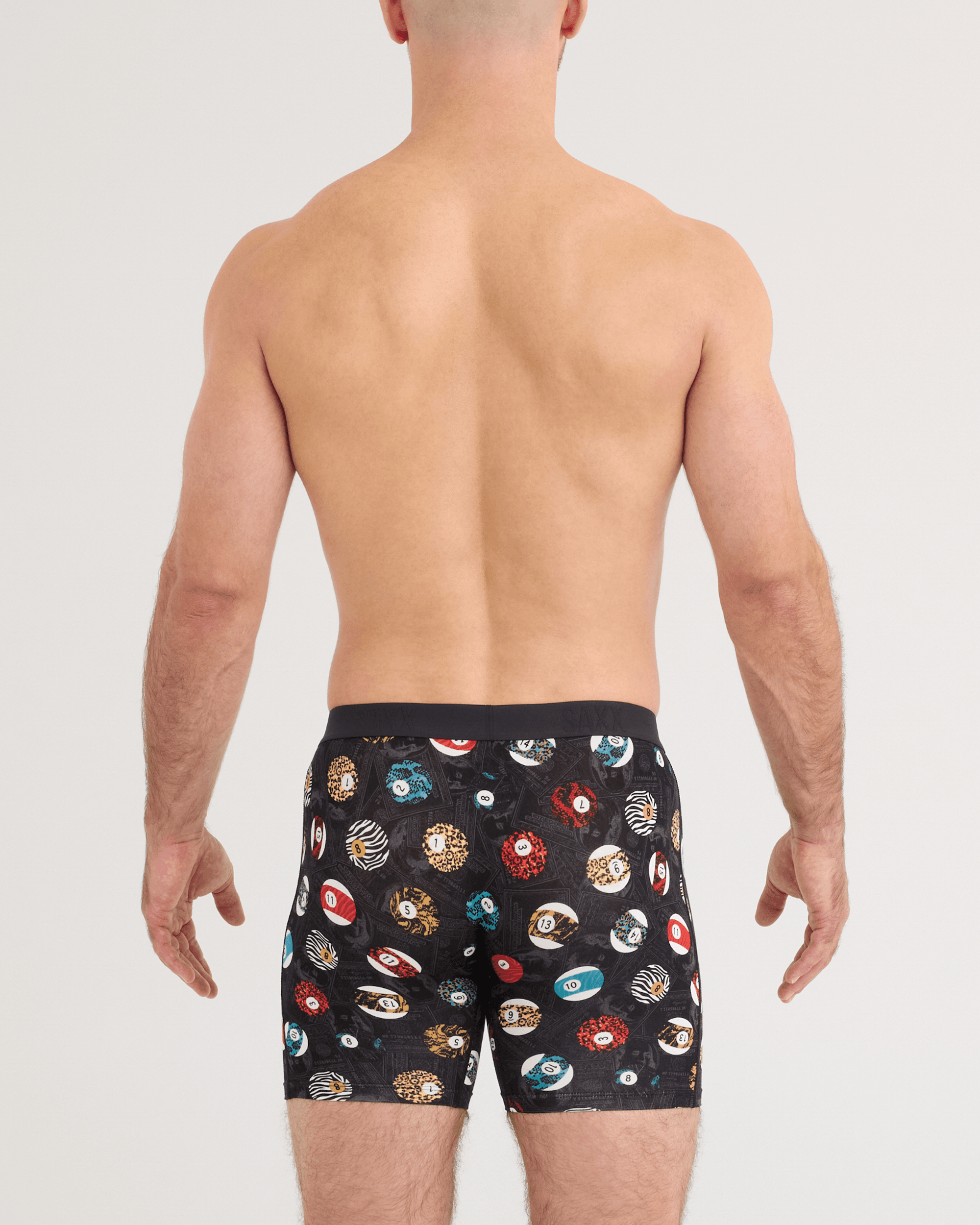 Back - Model wearing Vibe Xtra Soft Comfort Boxer Brief in Billiard Parlor-Black