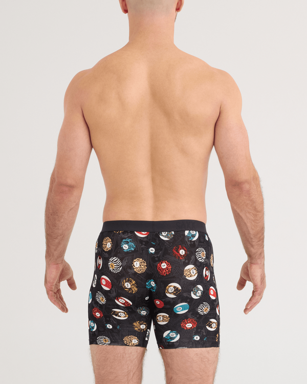 Back - Model wearing Vibe Xtra Soft Comfort Boxer Brief in Billiard Parlor-Black