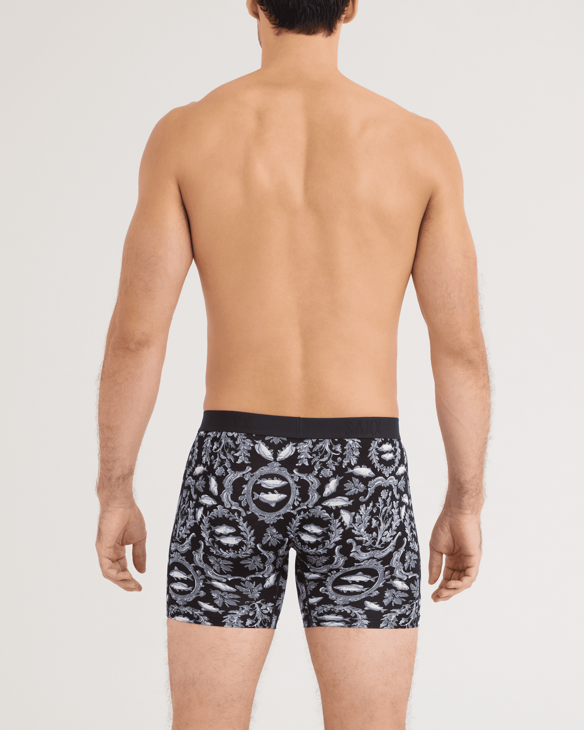 Back - Model wearing Vibe Xtra Soft Comfort Boxer Brief 2 Pack in Backsplash/Black