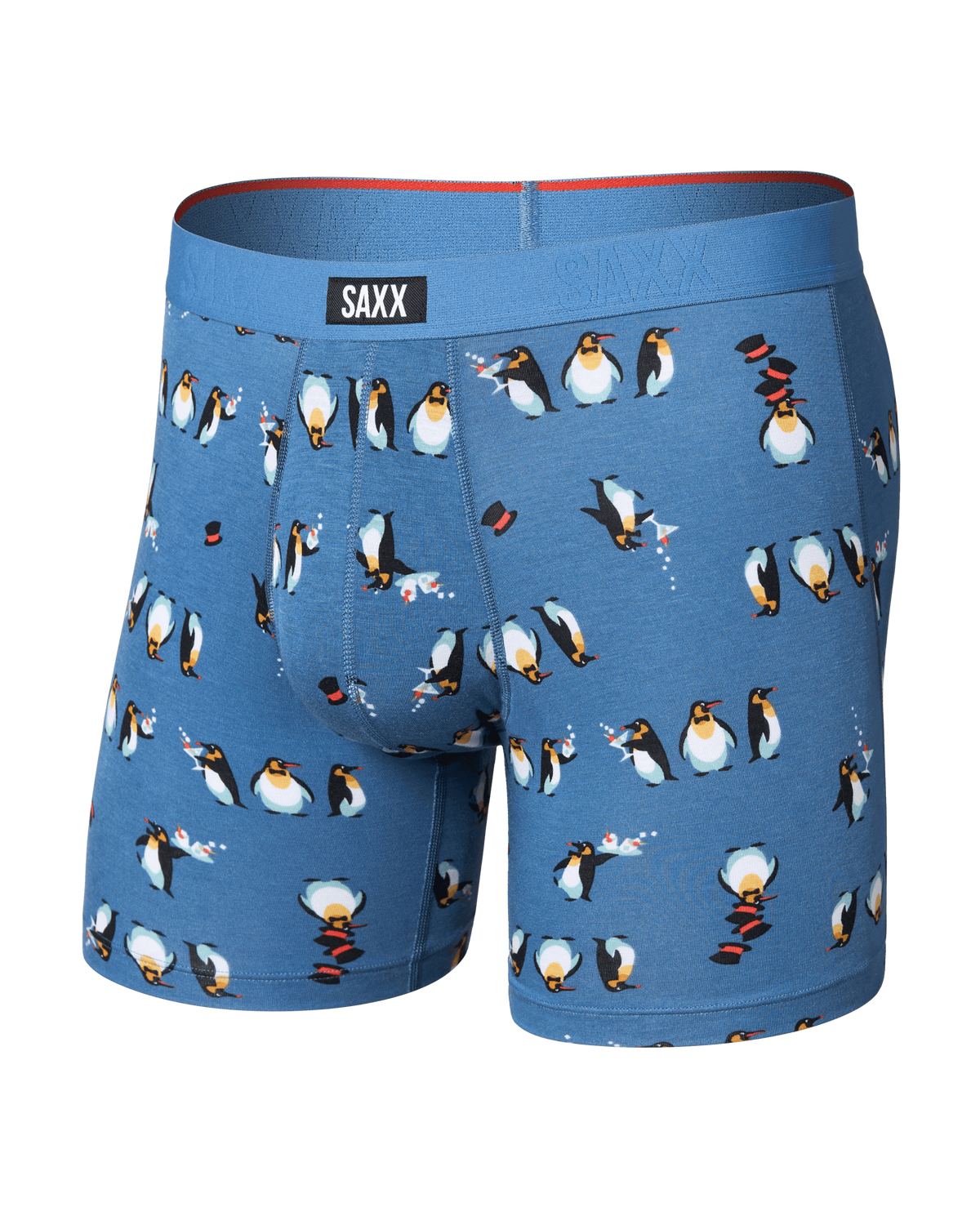Front of Vibe Xtra Soft Comfort Boxer Brief in Black Tie Affair-Blue Horizon