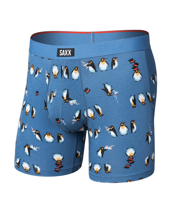 Front of Vibe Xtra Soft Comfort Boxer Brief in Black Tie Affair-Blue Horizon