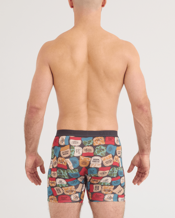 Back - Model wearing Vibe Xtra Soft Comfort Boxer Brief in Cowboy Hat-Faded Black