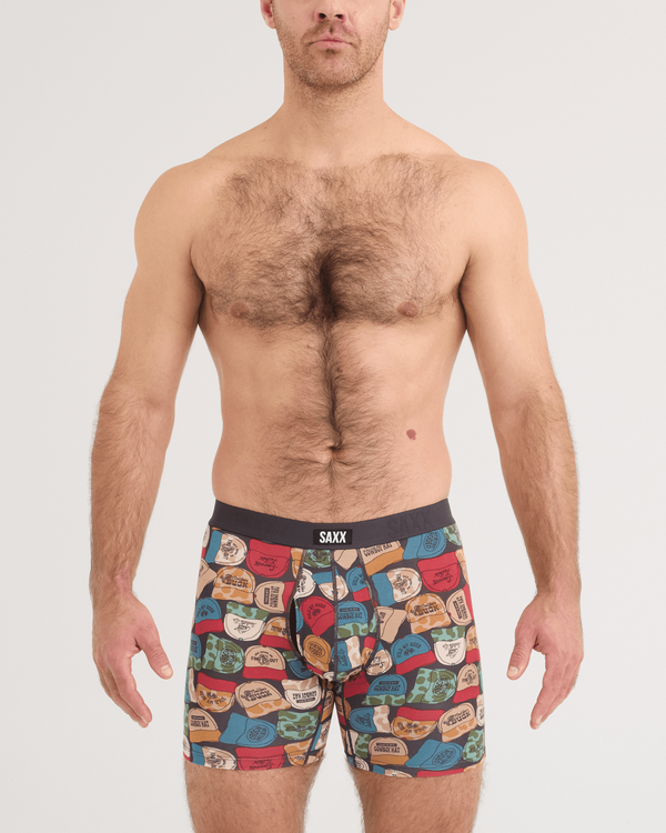 Front - Model wearing Vibe Xtra Soft Comfort Boxer Brief in Cowboy Hat-Faded Black
