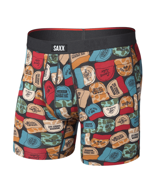 Front of Vibe Xtra Soft Comfort Boxer Brief in Cowboy Hat-Faded Black