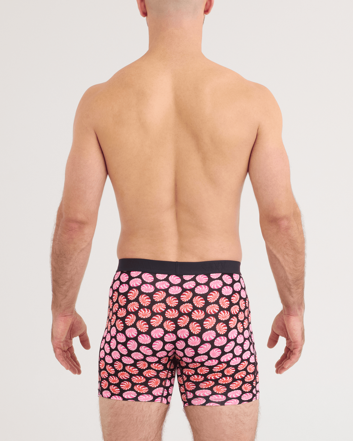 Back - Model wearing Vibe Xtra Soft Comfort Boxer Brief in Confection Perfection-Black