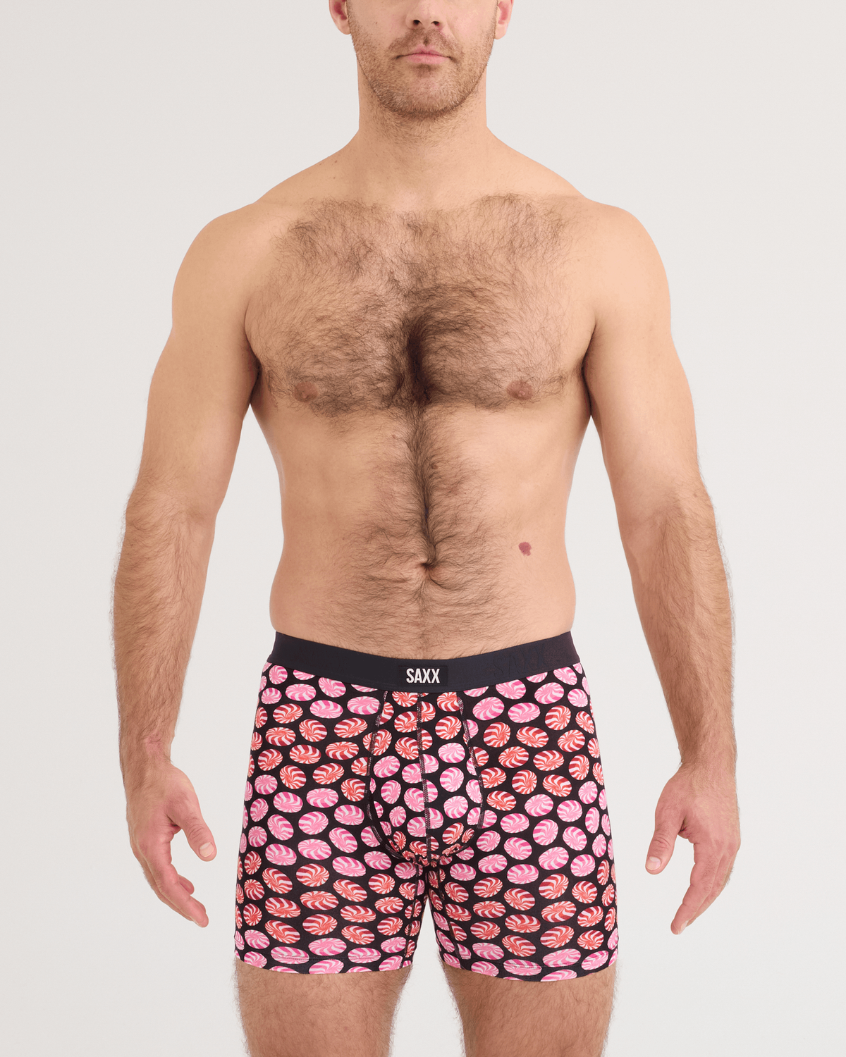 Front - Model wearing Vibe Xtra Soft Comfort Boxer Brief in Confection Perfection-Black