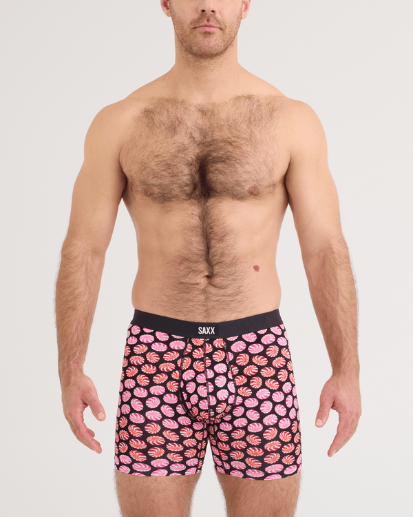 Front - Model wearing Vibe Xtra Soft Comfort Boxer Brief in Confection Perfection-Black