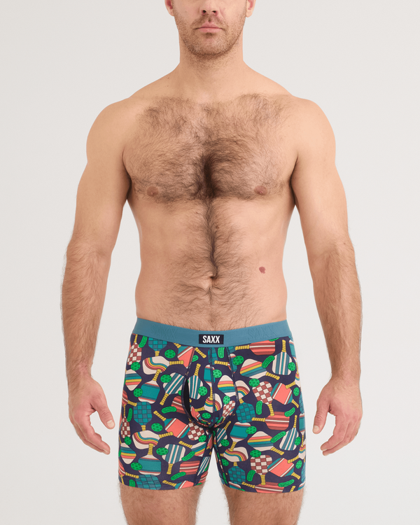 Front - Model wearing Vibe Xtra Soft Comfort Boxer Brief in Dillball-Seascape