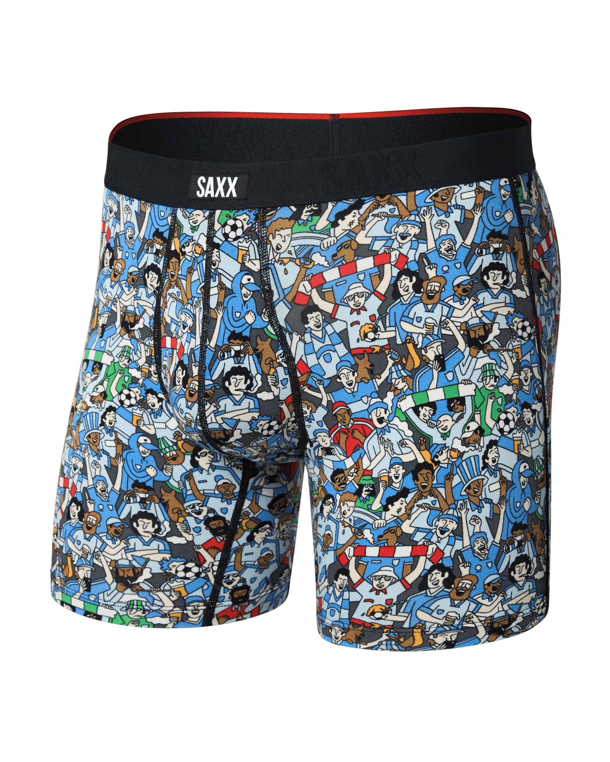 Front of Vibe Xtra Soft Comfort Boxer Brief Fly in Footy Fans-Multi