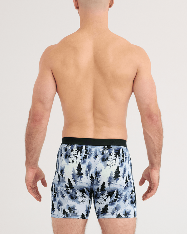 Back - Model wearing Vibe Xtra Soft Comfort Boxer Brief in Forestland-Midnight Blue