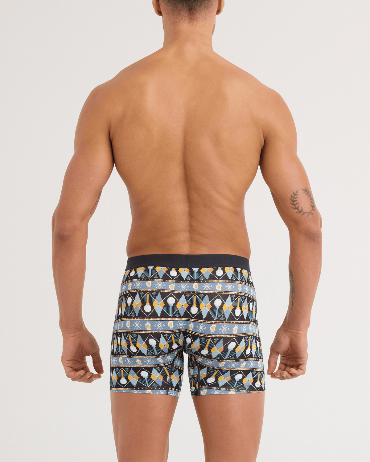 Back - Model wearing Vibe Xtra Soft Comfort Boxer Brief in Golf Sweater-Black