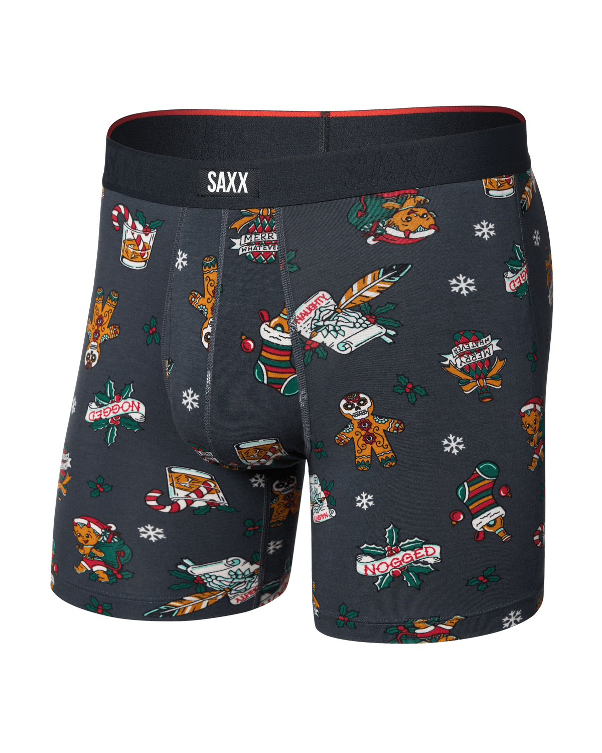 Front of Vibe Xtra Soft Comfort Boxer Brief in Holiday Flash-Ebony