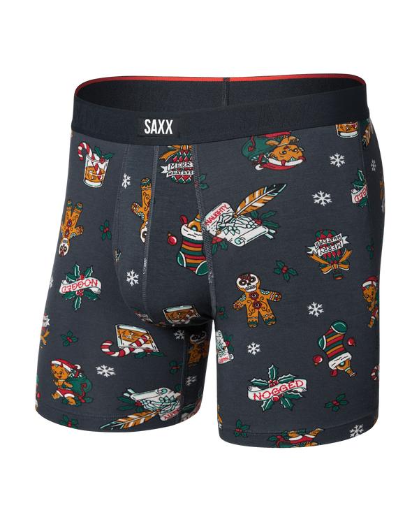 Front of Vibe Xtra Soft Comfort Boxer Brief in Holiday Flash-Ebony