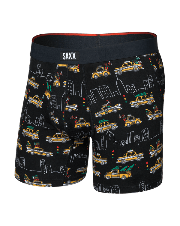 Front of  Vibe Xtra Soft Comfort Boxer Brief Fly in Hail The Holiday-Black
