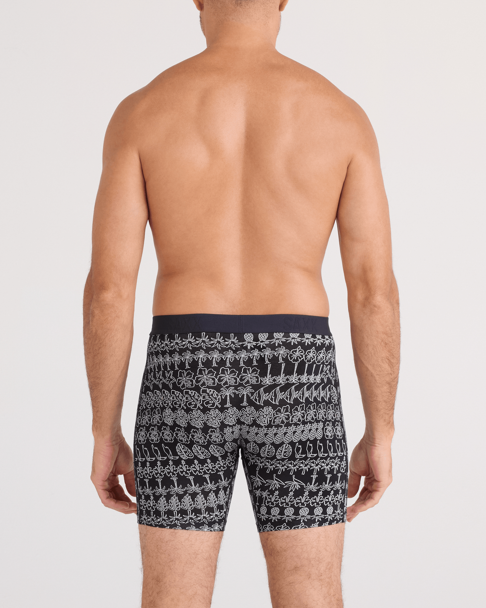 Back - Model wearing Vibe Xtra Soft Comfort Boxer Brief Fly in Island Lineup-Black