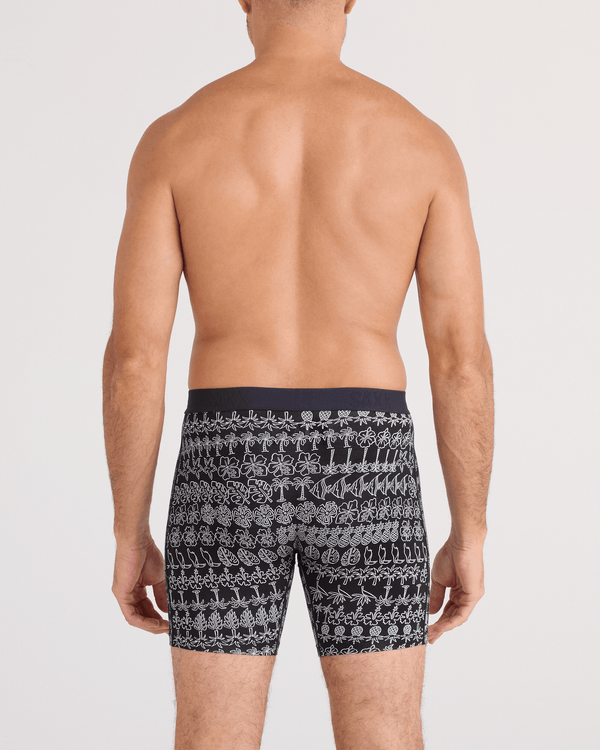 Back - Model wearing Vibe Xtra Soft Comfort Boxer Brief Fly in Island Lineup-Black