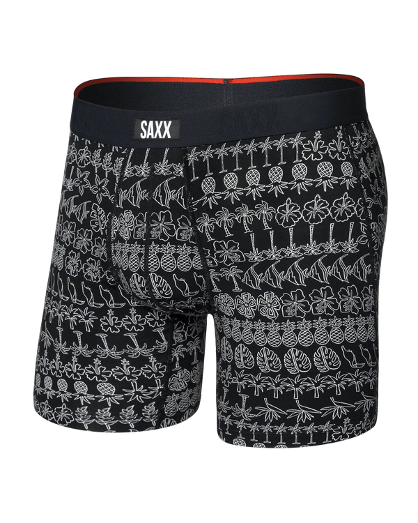 Front of  Vibe Xtra Soft Comfort Boxer Brief Fly in Island Lineup-Black