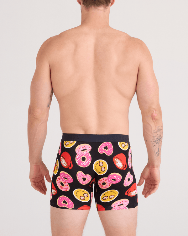 Back - Model wearing  Vibe Xtra Soft Comfort Boxer Brief Fly in Love Story-Black