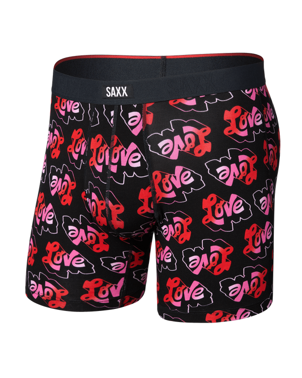 Front of Vibe Xtra Soft Comfort Boxer Brief in Love Mark-Black