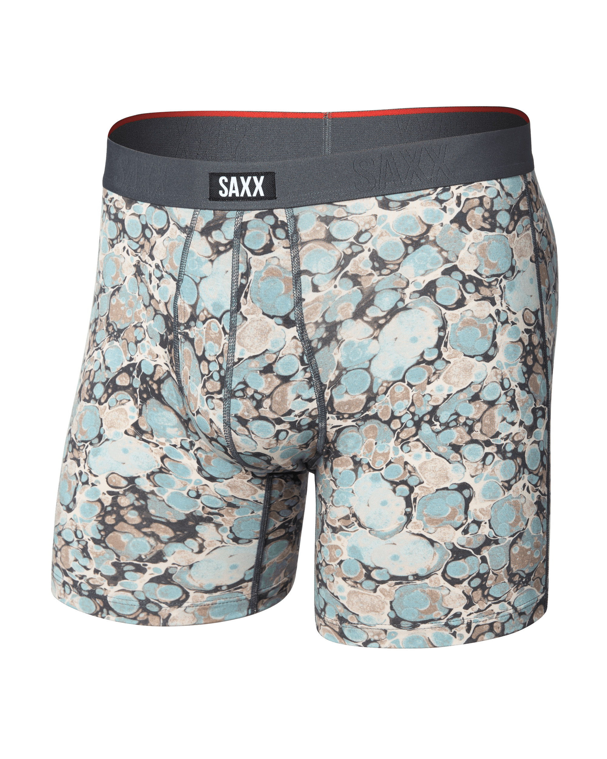 Front of Vibe Xtra Soft Comfort Boxer Brief in Marble Camo-Clay Blue