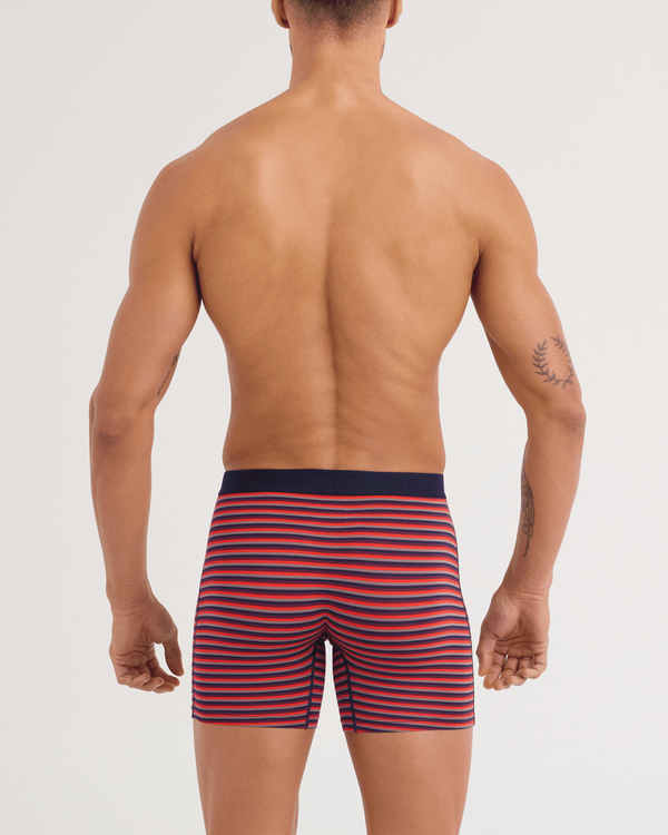 Back - Model wearing Vibe Xtra Soft Comfort Boxer Brief in Micro Stripe-Maroon