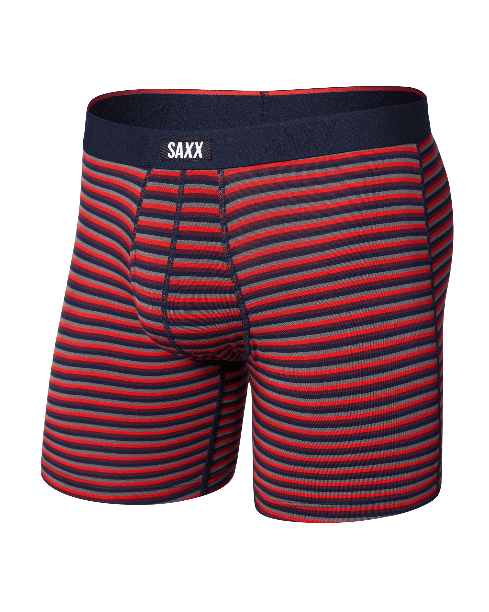 Front of Vibe Xtra Soft Comfort Boxer Brief in Micro Stripe-Maroon