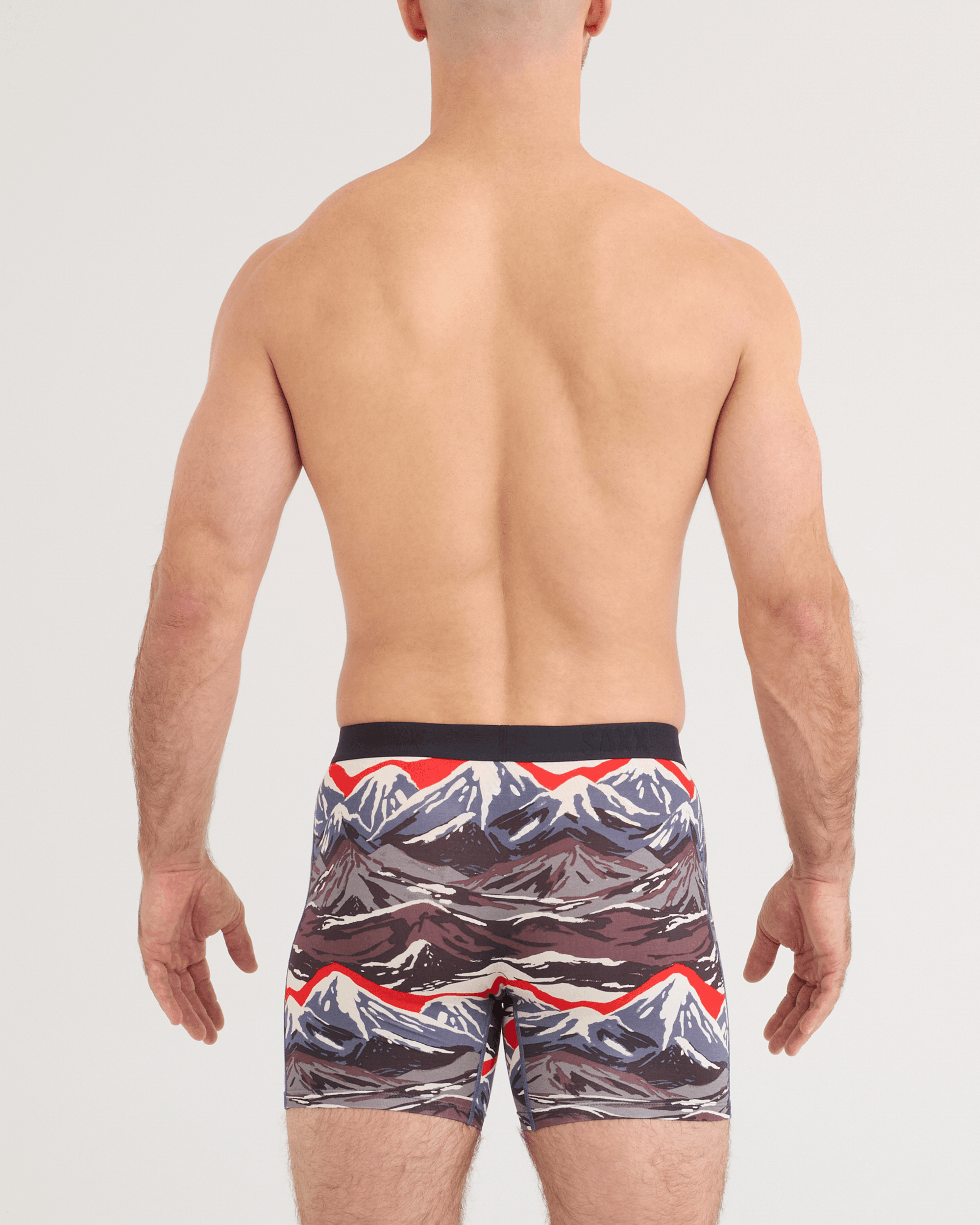 Back - Model wearing Vibe Xtra Soft Comfort Boxer Brief in Mountain Top-Blue