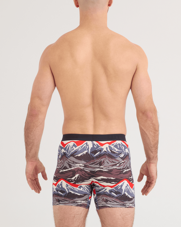 Back - Model wearing Vibe Xtra Soft Comfort Boxer Brief in Mountain Top-Blue
