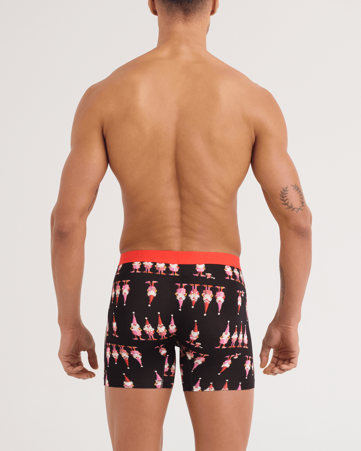 Back - Model wearing Vibe Xtra Soft Comfort Boxer Brief in Nick In A Box-Black