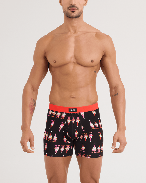 Front - Model wearing Vibe Xtra Soft Comfort Boxer Brief in Nick In A Box-Black