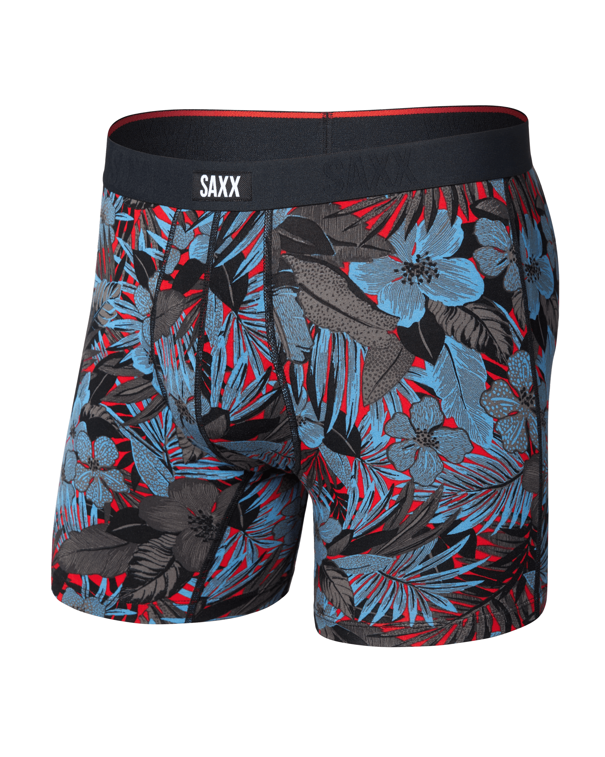 Front of Vibe Xtra Soft Comfort Boxer Brief in Night Garden-Red Hot