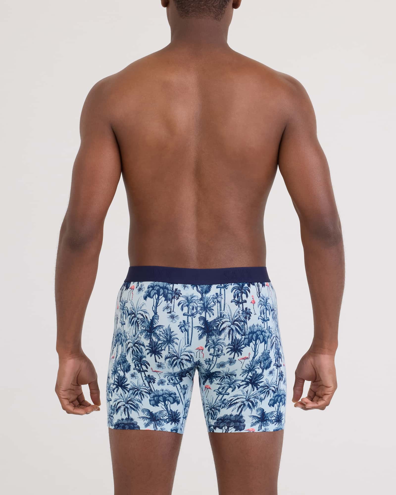 Back - Model wearing Vibe Xtra Soft Comfort Boxer Brief Fly in Palm Mix-Atmosphere