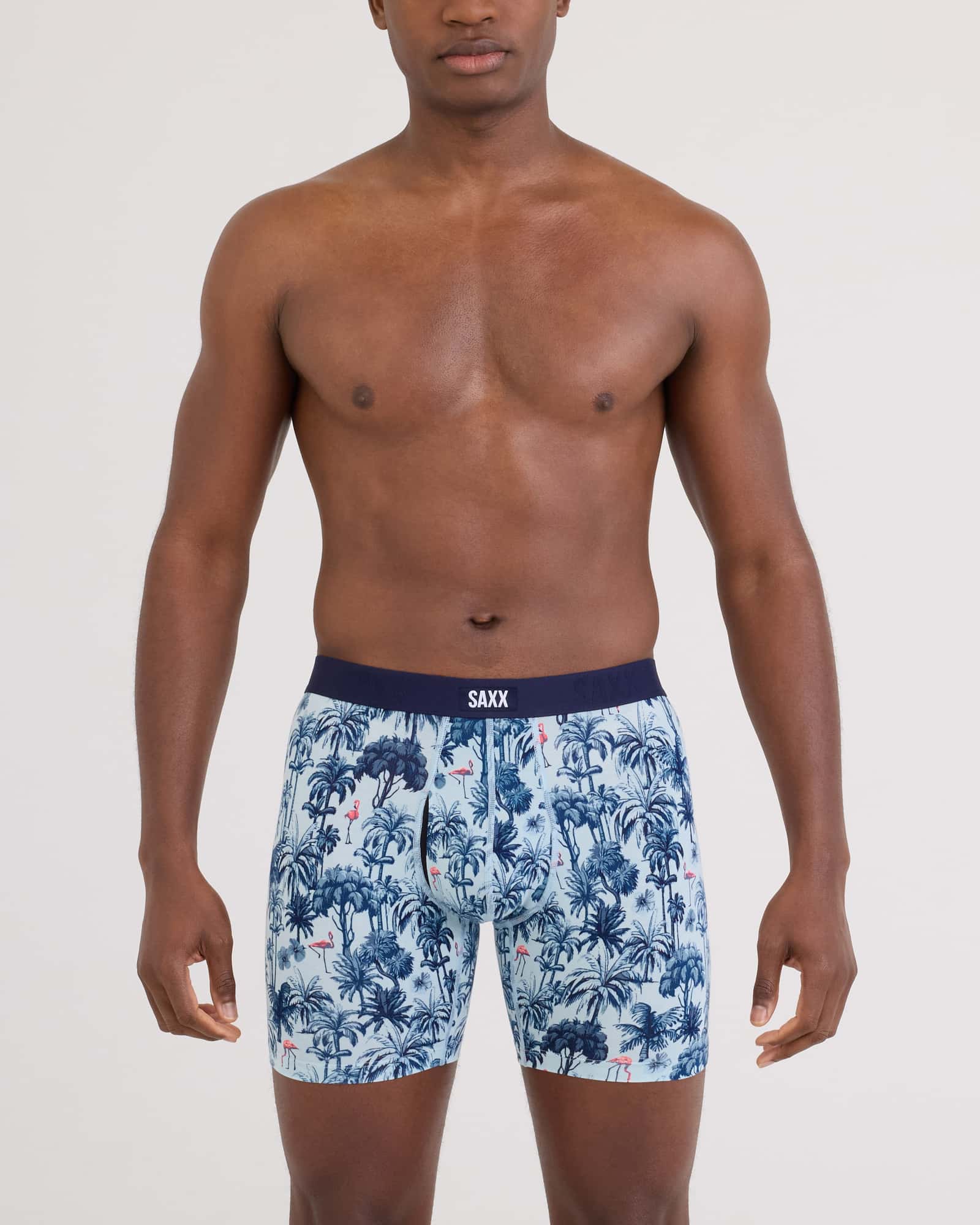 Front - Model wearing Vibe Xtra Soft Comfort Boxer Brief Fly in Palm Mix-Atmosphere