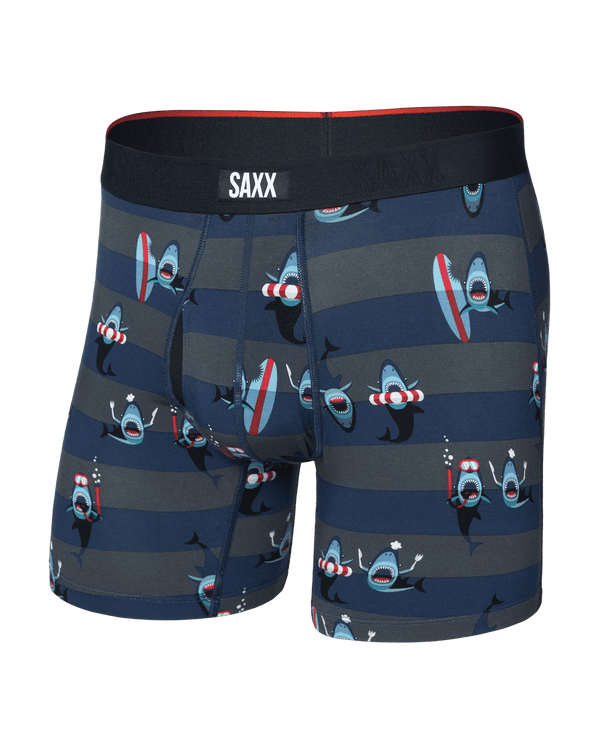 Front of  Vibe Xtra Soft Comfort Boxer Brief Fly in Shark Bite-Navy