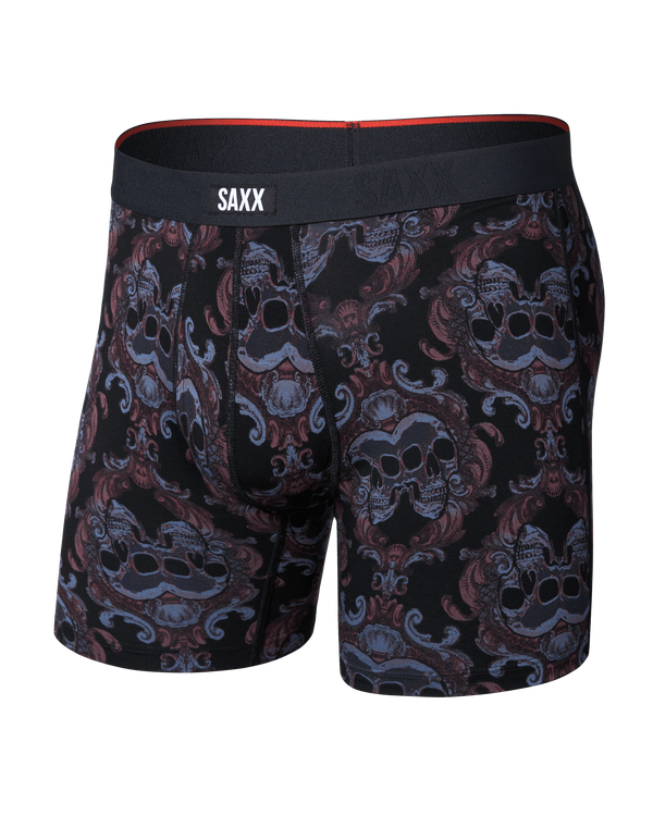 Front of Vibe Xtra Soft Comfort Boxer Brief in Skull Brocade-Black