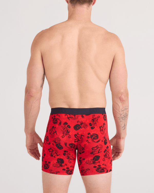 Back - Model wearing  Vibe Xtra Soft Comfort Boxer Brief Fly in Sloshed Ball-Cherry