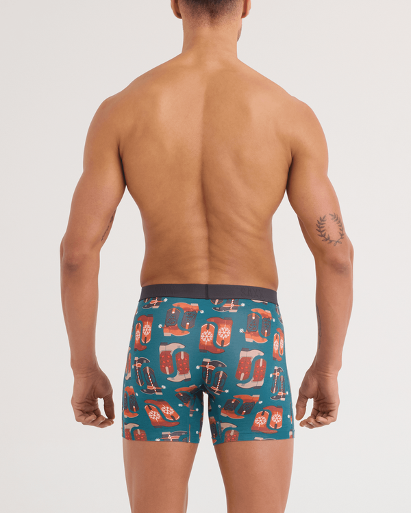Back - Model wearing Vibe Xtra Soft Comfort Boxer Brief in St. Nicks Kicks-Teal